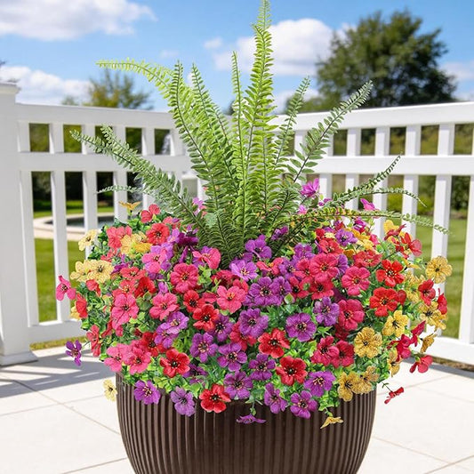 INQCMY Artificial Flowers for Outdoor 12 Pcs Faux Silk Daisy and 1 Pcs Fake Long Leaved Grass UV Resistant Tall Ferns for Home Doorway Courtyard Garden Backyard Decorative