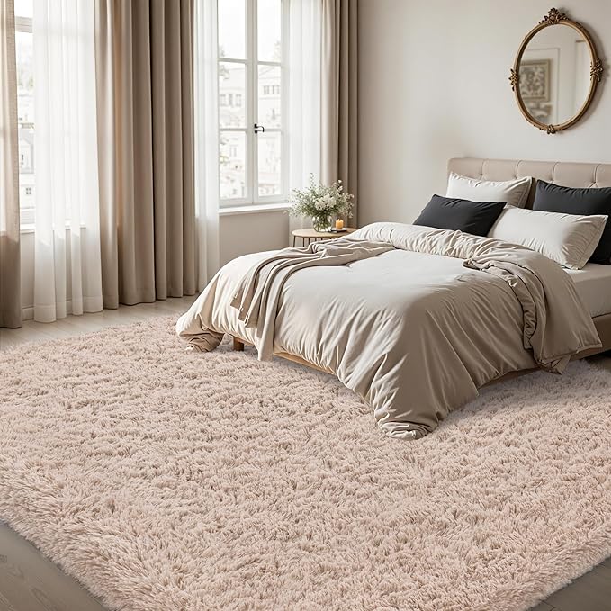 4x6 Area Rug for Living Room:Ultra Soft Fluffy Shag Beige Rugs,Large Fuzzy Plush Indoor Non Slip Carpet Washable Rug for Bedroom Kids Nursery Office Dorm Modern Decor(Beige 4'x6')