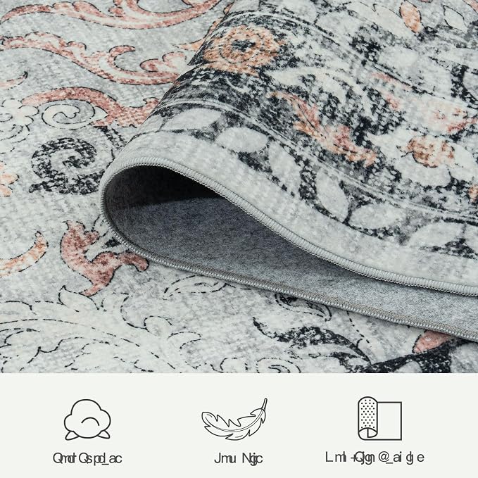 Lofus 9x12 Area Rug for Living Room,Distressed Grey Washable Area Rugs with Non-Slip Backing,Soft Boho Carpets for Bedroom Dining Room Home Office Indoor Nursery