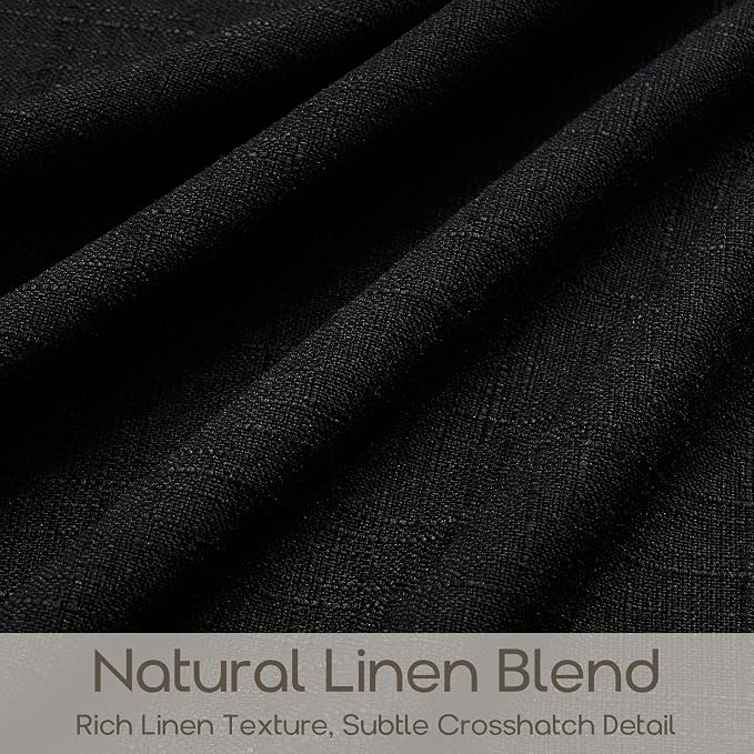 120 Inches Linen Pleated Black Curtains for Large Living Room Memory Trained Light Filtering Sheer Retro Vintage Drapes with Hooks Rings Extra Long Pinch Pleat Curtain for Bedroom 10 FT 2 Panels