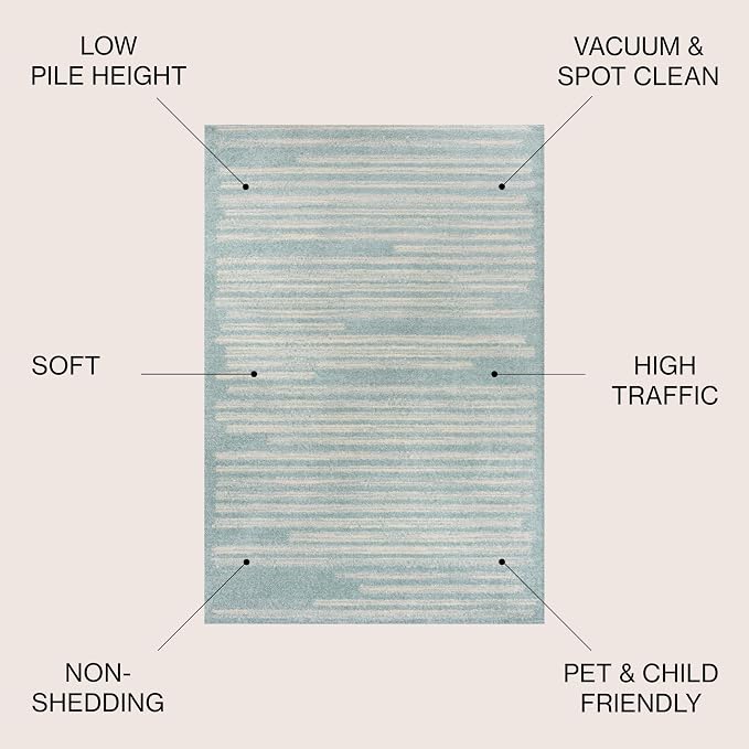 JONATHAN Y Khalil Modern Berber Stripe Turquoise/Cream Indoor Area Rug, 3x5, Contemporary, Bohemian, Easy-Cleaning for Living Room, Bedroom, Kitchen, Pet Friendly, Non-Shedding (MOH207D-3)