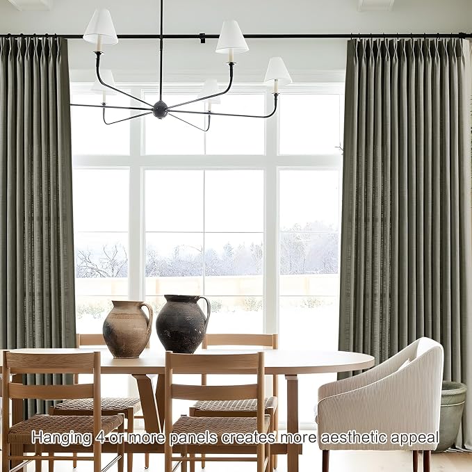 YZ HOME Dark Grey Pinch Pleated Linen Curtains 96 Inches Long for Living Room, Light Filtering Pleat Drapes Textured Thick Ceiling Semi-Sheer Window Curtain with Hooks for Bedroom Balcony, 2 Panels