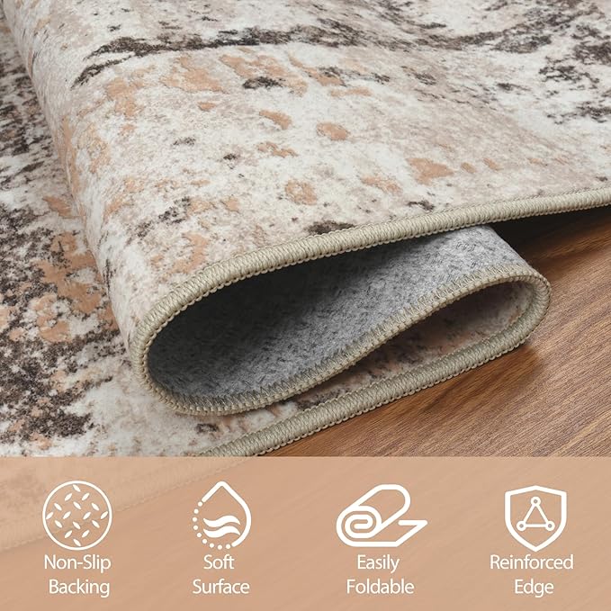 6x9 Area Rugs for Living Room Rug Washable: Abstract Rug for Dining Room Bedroom Carpet Non Slip 6 by 9 Indoor Modern Nursery Home Office Brown Beige