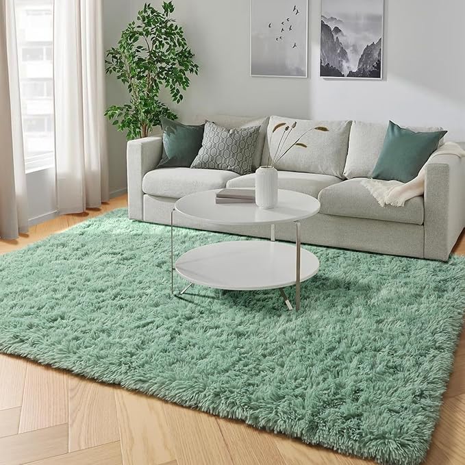 PAGISOFE Sage Green Rugs for Bedroom, 3x5 Ft Shaggy Rug Plush Fuzzy Carpet for Living Room, Fluffy Green Rugs Home Decor Aesthetic,Non-Slip Rug for Nursery Room Decor Girls Boys