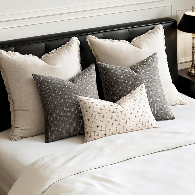 MIULEE Pack of 2 Decorative Burlap Linen Throw Pillow Covers Modern Farmhouse Pillowcase Rustic Woven Textured Cushion Cover for Sofa Couch Bed 16x16 Inch Dark Grey