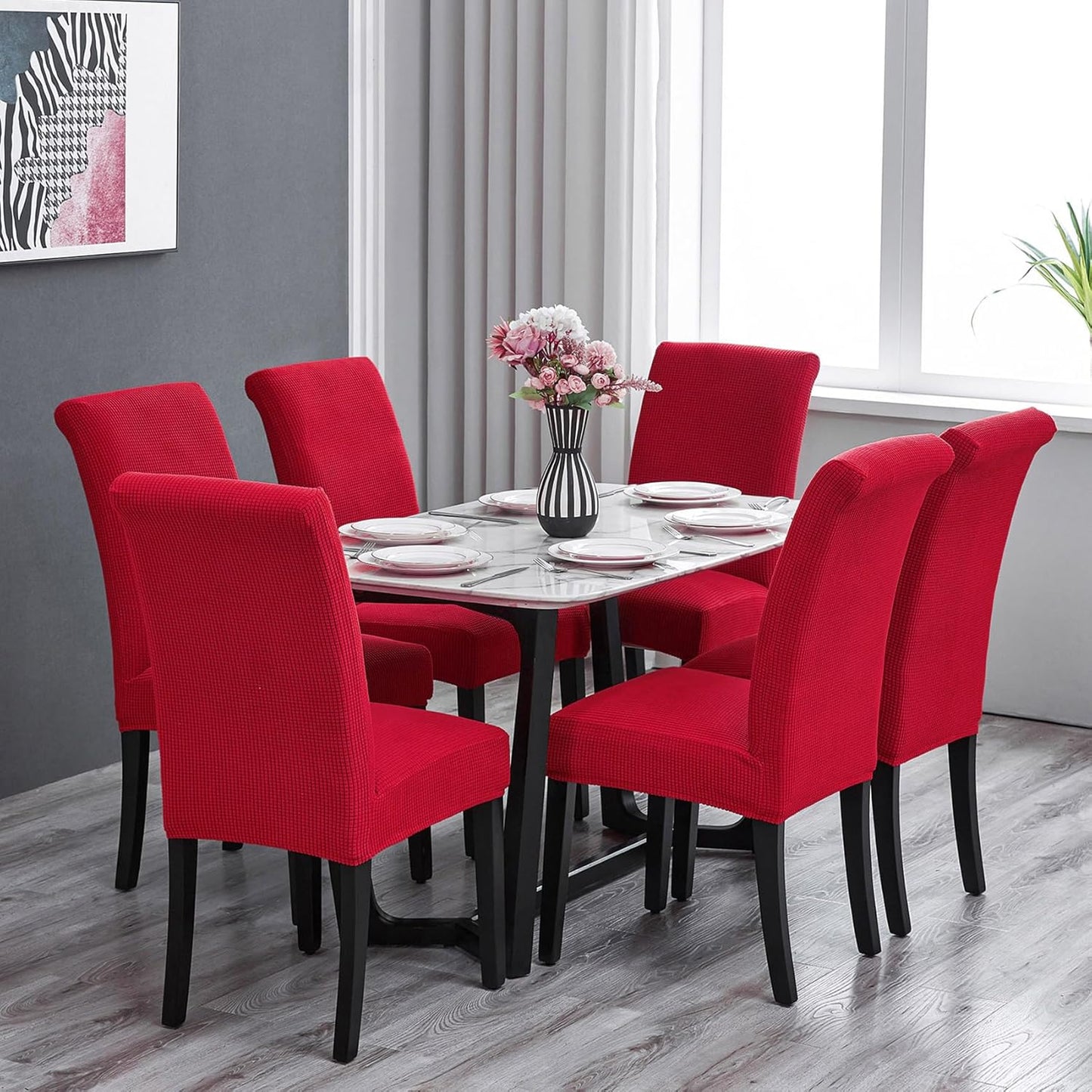 Howhic Stretch Chair Covers for Dining Room Set of 2, Removable Washable Dining Room Chair Covers, Dining Chair Slipcovers Seat Protector, Great for Home Decor and Banquet (Ruby, 4 Pack)