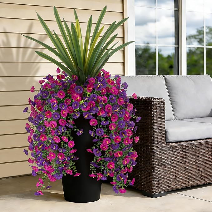 3 Bundles Fake Artificial Morning Glory Flowers for Outdoors, 1 Bundles Faux Greenery Plants UV Resistant Weatherproof for Indoor Outdoor Garden Patio Window Box Home Decor