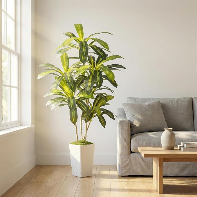 6ft Artificial Dracaena Tree, Realistic Faux Dragon Tree in Pot, 72 Inch Large Fake Silk Tree for Indoor Home Office Decor, Modern Floor Plant for Corner, Housewarming