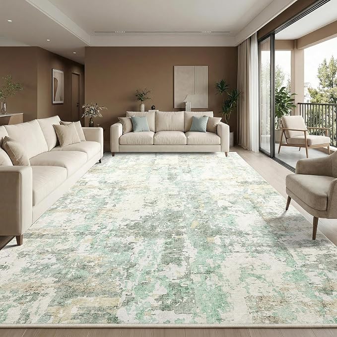 GarveeHome 9x12 Abstract Area Rug, Washable Soft Low Pile Non Slip Accent Rug for Living Room, Bedroom, Dining Room, Modern Neutral Indoor Carpet
