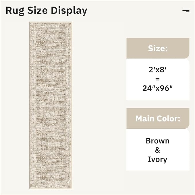 Soalmost Runner Rug 2'x8' Washable Non-Slip Runner Rugs for Kitchen Bathroom Laundry Room Brown Vintage Floor Carpet Runners for Hallway Entryway