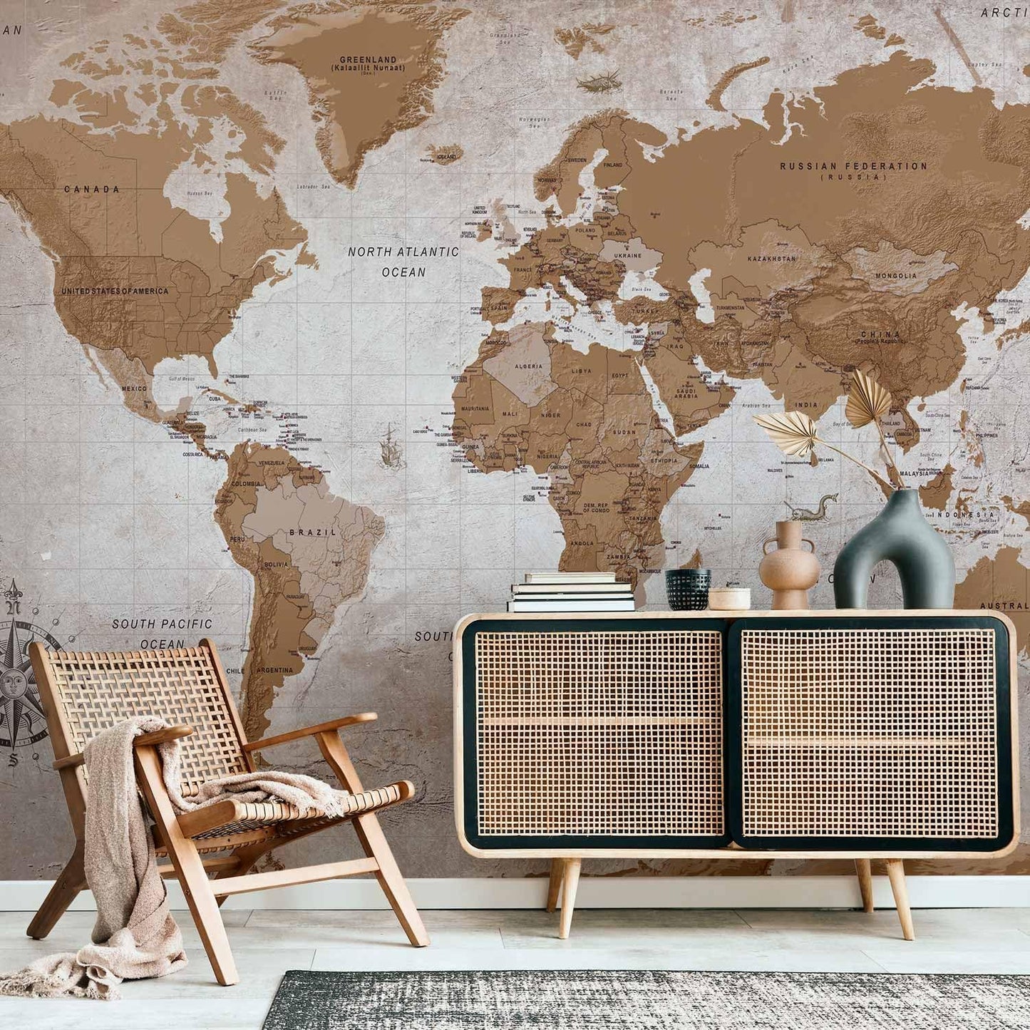 artgeist Premium Wall Mural World Map 98x69 in - XXL Non-Woven Wallpaper Fleece Wall Decor Photo Print Picture Image Design Home Map of The World k-A-0108-a-a