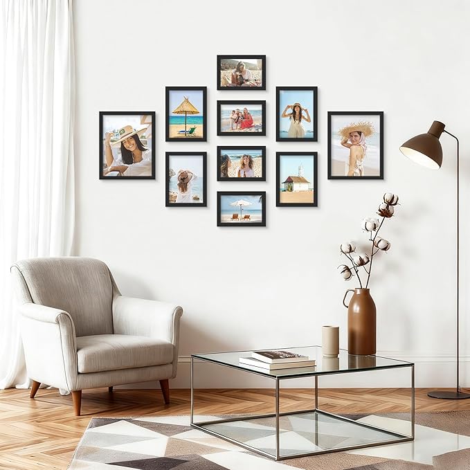 PEALSN 10 Pack Collage Picture Frames, Gallery Wall Frame Set with Two 8x10, Four 5x7, and Four 4x6, Multiple Photo Frames for Wall Gallery Decor, Black