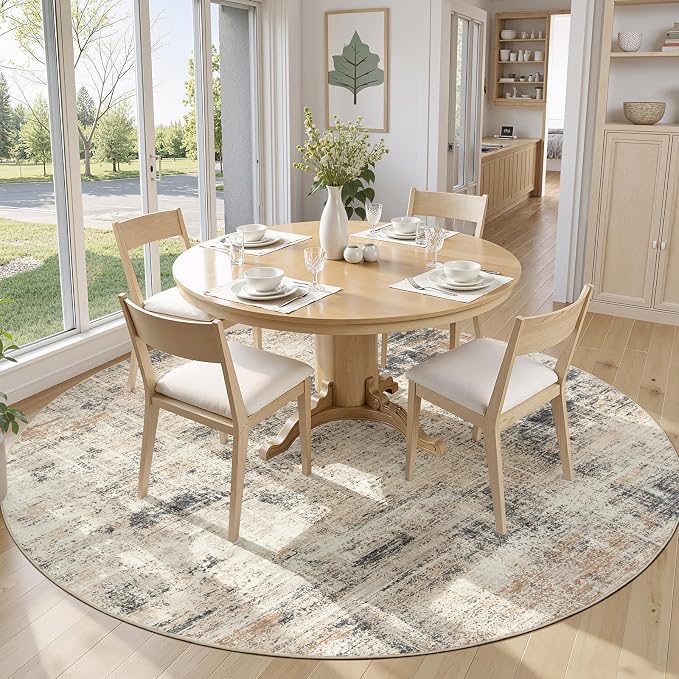 Lofus 6ft Area Rugs for Living Room, Gold Washable Area Rug with Non-Slip Backing,Soft Abstract Carpets for Bedroom Dining Room Home Office Indoor Nursery