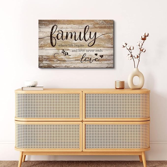 Vintage Family Wall Decor for Living Room Farmhouse Family Canvas Wall Art Bedroom Decor Rustic Sweet Quotes Sign Prints Retro Kitchen Signs Wooden Pictures Christian Artwork Home Decoration 16x24”