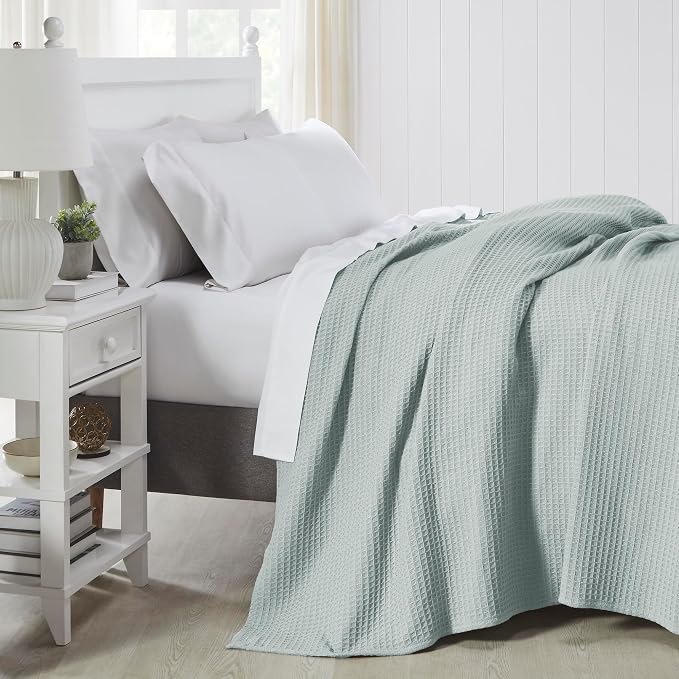 Modern Threads 100% Cotton Waffle Thermal Blanket, Pale Blue, Full/Queen