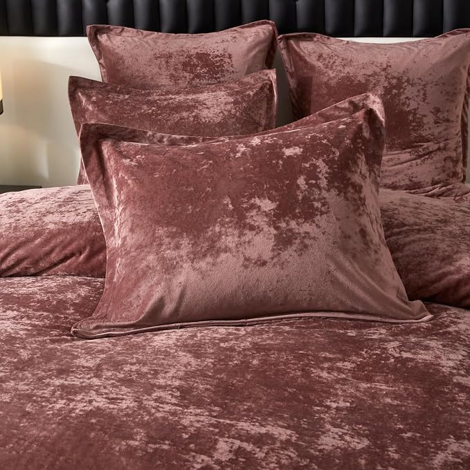 Ivellow Crushed Velvet Comforter Set Queen,Set, 5pcs Ultra SoftPink Luxury Cozy Flannel Queen Size (1 Comforter,2 Pillow Shams, 2 Euro Blush Pink