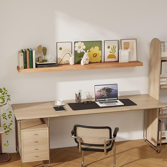 RICHFOCUS Floating Shelves for Wall 72 Inch Solid USA-Sourced Oak Wooden Shelves for Bathroom Kitchen 9" Deep Modern Wood Shelf with Heavy-Duty Bracket for Wall Mounted, Natural Finish