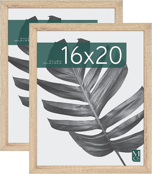 MCS Studio Gallery 16x20 Poster Frame Natural Woodgrain Engineered Wood, Vertical & Horizontal Wall Hanging Large Picture Frame for Photos, Posters & Art Prints (2-Pack)