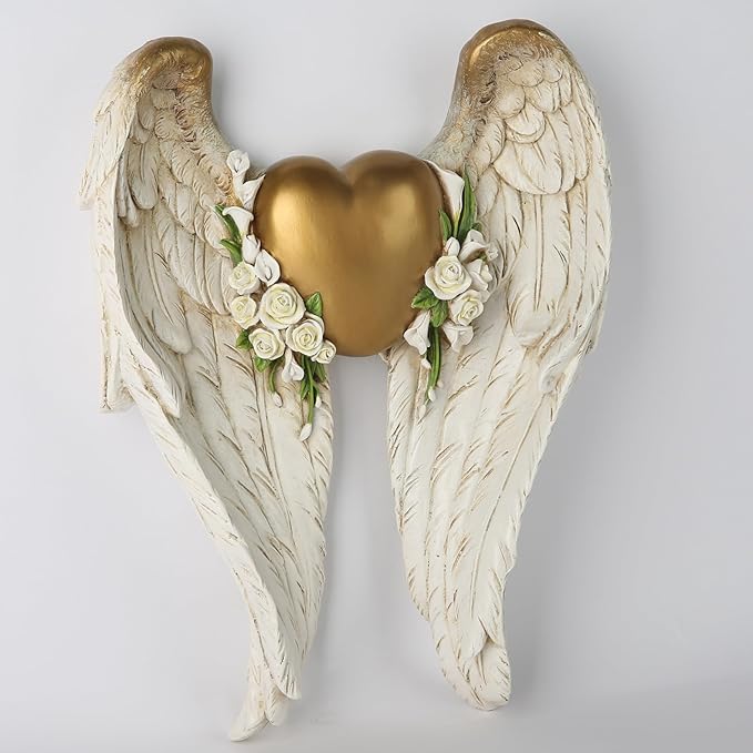 BC Home Décor Angel Wing Décor for Wall, Heart and Calla Decorations for Wedding, Guardian and Love sculpture for yourself, Angel Gift for Her, 11.75"H Handmade by Buildclassic