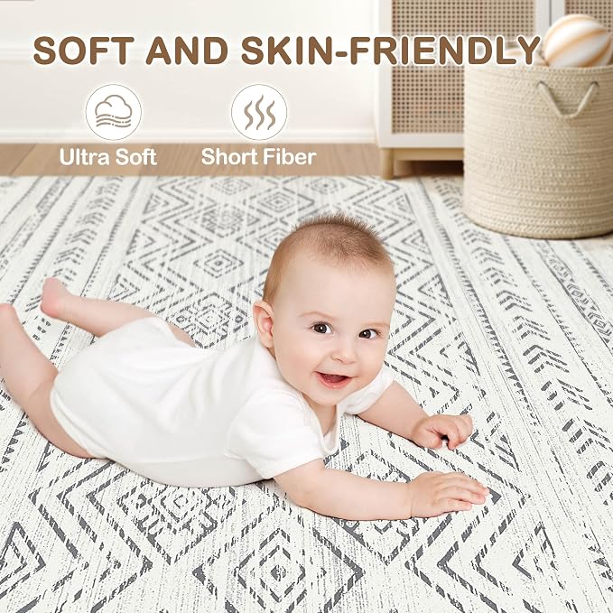 Tortania Area Rug Living Room Rugs- 8x11 Washable Large Soft Neutral Boho Moroccan Bohemian Farmhouse Rug Indoor Floor Carpet for Bedroom Under Dining Table Home Office Decor - Beige Gray