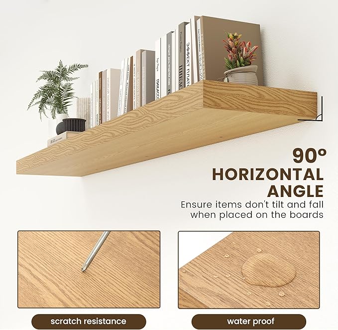 FLYJOE Deep Floating Shelves, 72 Inch Oak Shelves Set of 1 | 12 Inch Deep Shelves for Wall, 72'' x 12'' Rustic Wood Shelves for Bathroom Living Room Laundry Room Kitchen
