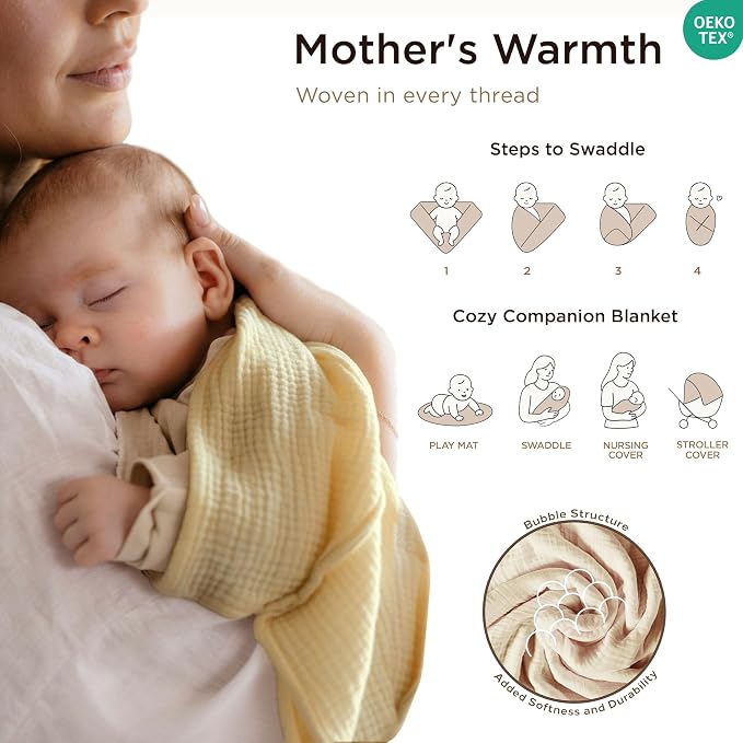 Threadmill Muslin Baby Blanket | 4 Layer Swaddle Blankets for Newborns | Multi-Use Muslin Blankets 41 x 37| Ultra-Soft Breathable Baby Wrap for Boys & Girls| Registry Essential| Beige