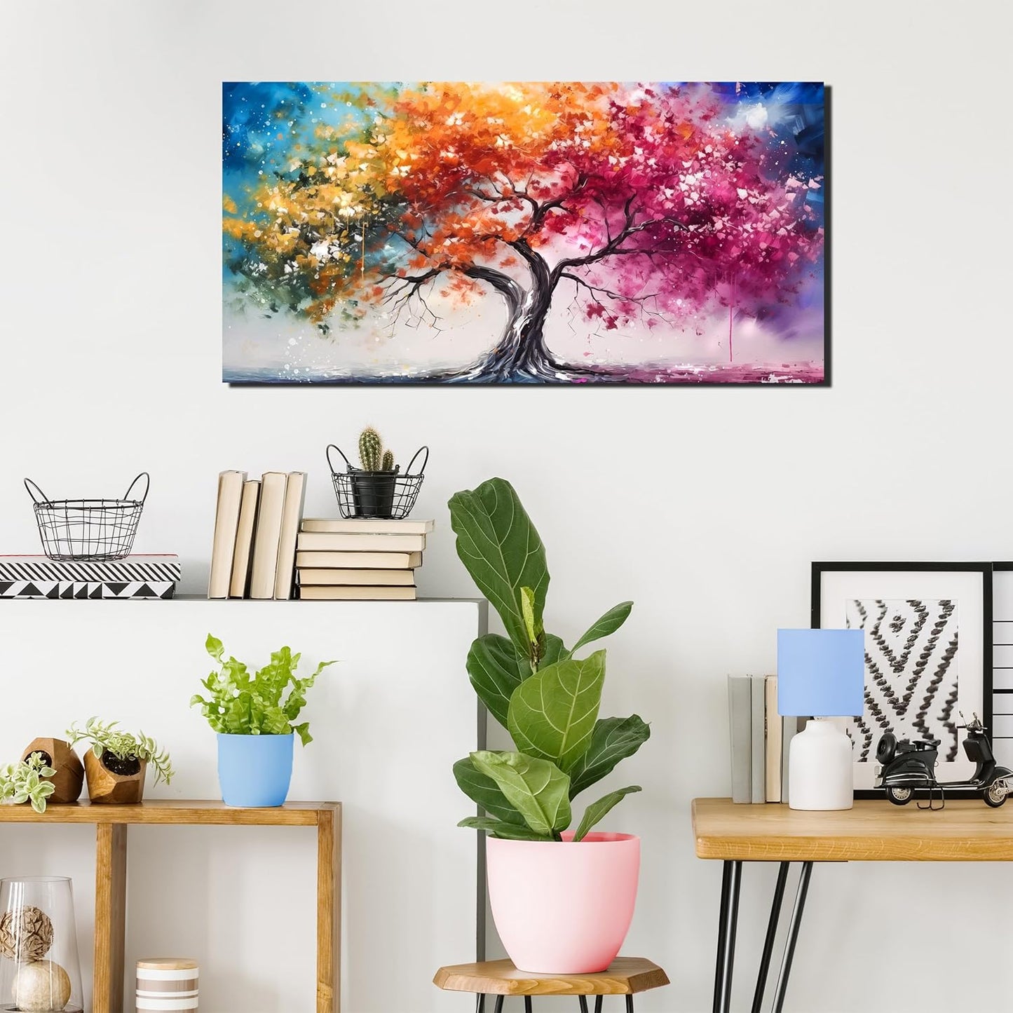 Alsingbago Large Colorful Tree Canvas Wall Art for Living Room Bedroom Home Office Orange and Pink Tree Picture Modern Artwork Ready to Hang Size 24x48