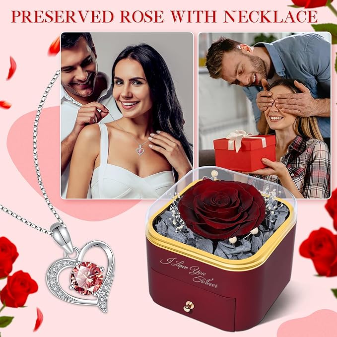 Beferr Mothers Day Forever Rose with Necklace for Mom Birthday Gifts Preserved Roses Eternal Flower for Delivery Fresh Flowers Gifts for Mother Wife Her Grandma Sister Daughter Girls Friends