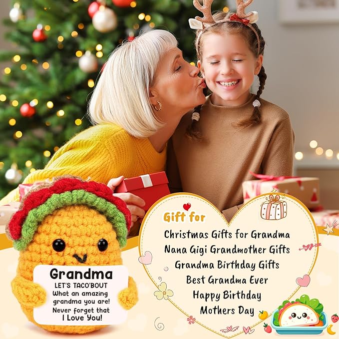 LuoHere Grandma Gifts Mothers Day Birthday Gifts for Grandmother from Grandkids, Gigi Gift for Great Best Grandma Ever Mothers Day Christmas Funny Granny Grandparents Mimi Nana Handmade Crochet Taco