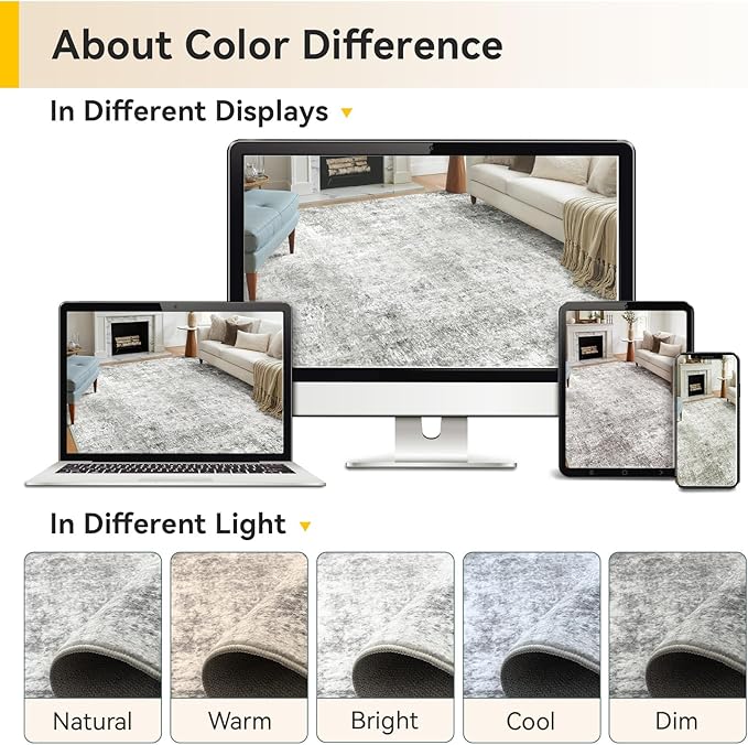 RELEANY Washable Area Rugs 8ft Non-Slip Modern Abstract Soft for Living Room Entryway Bedroom Nursery, Print Pattern, Gray White Grey