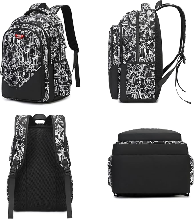 Asge Large Nylon Backpacks for Boys & Girls, Waterproof Satchel with Print, School Bags for 8-16 Years