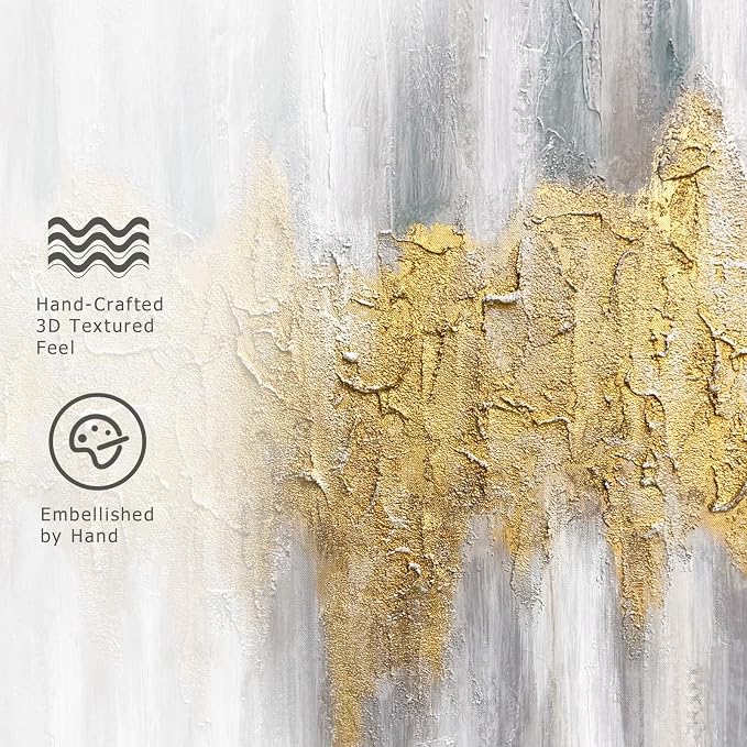 SAFERRYHOME Abstract Hand Painted Wall Art, Large 20"x40"x3 Framed | 3D Textured Framed Gold Wall Decor, Modern Golden Abstract Painting Minimalist Artwork for Home Office Living Room Hallway