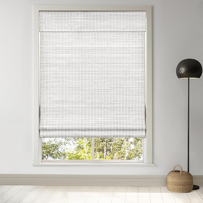 LazBlinds Cordless Bamboo Roman Shades, 33x64, Alpine Ivory | Privacy Blinds for Interior Windows, Room Darkening Roll Up Bamboo Blinds for Home & Patio