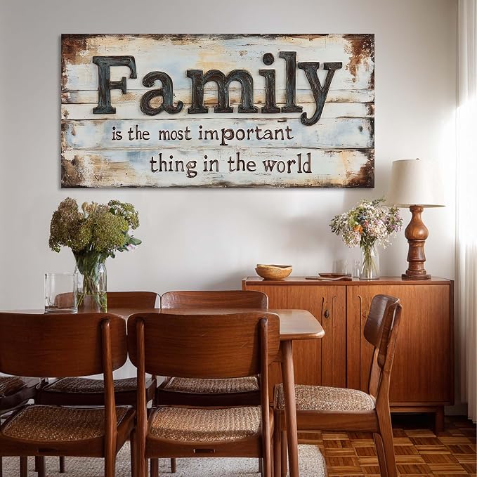 Retro Family Quotes Wall Art for Living Room Canvas Painting Prints Family is the Most Important Thing in the World Rustic Farmhouse Art Deco Modern Artwork Bedroom Kitchen Dining Room Decor Large