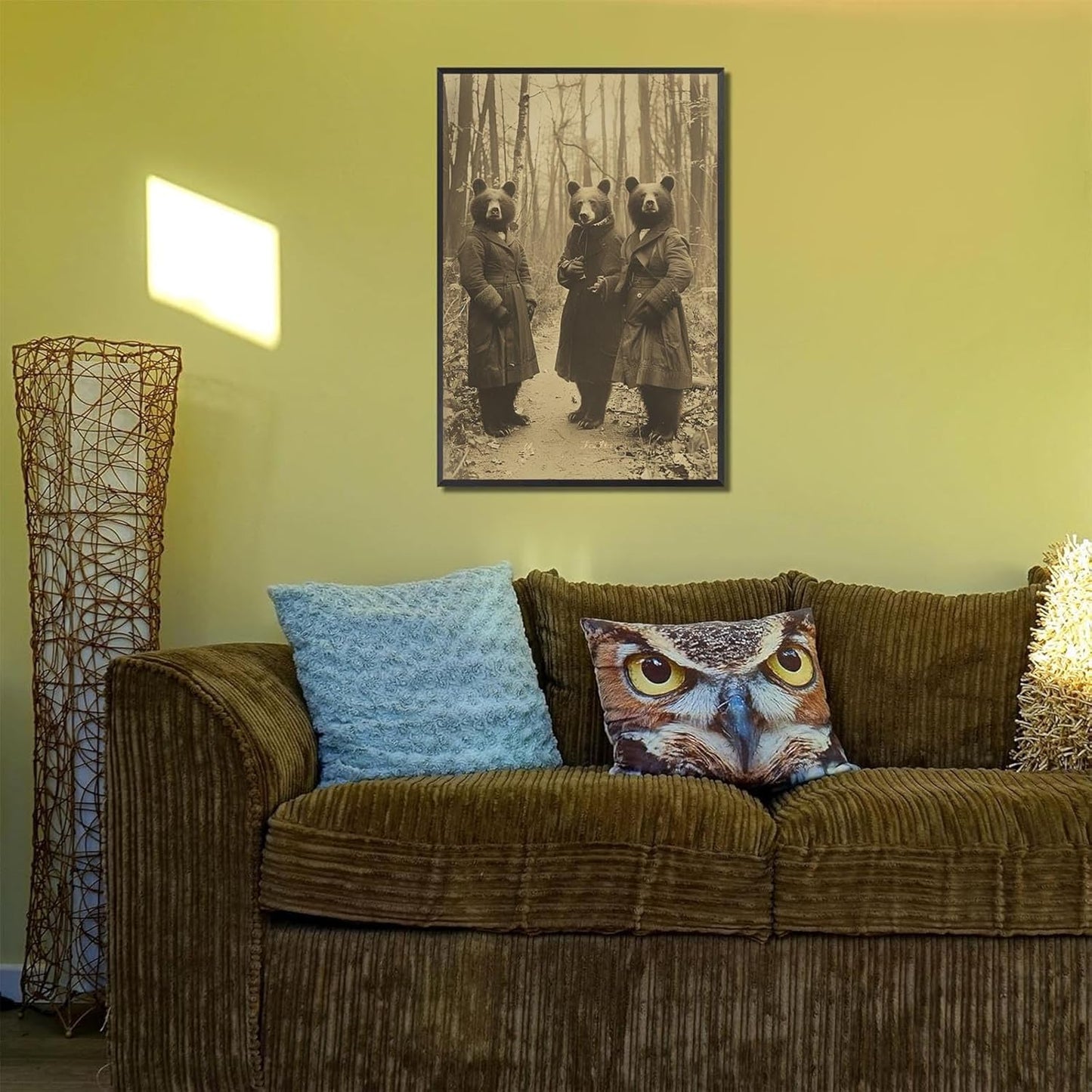 Vintage Horror Halloween Wall Decor Spooky The Three Bears In Occult Forest Spooky Canvas Wall Art Poster Gothic Dark Academia Decorations Room Creepy Print 12X16inch Aluminum Framed