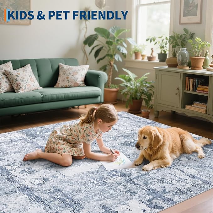 GarveeHome Large Area Rugs 10x14 for Living Room, Abstract Washable Rug Modern Non Slip Floor Mat Carpet Indoor Thin Accent Rug for Bedroom Dining Room Playroom Nursery Home Decor
