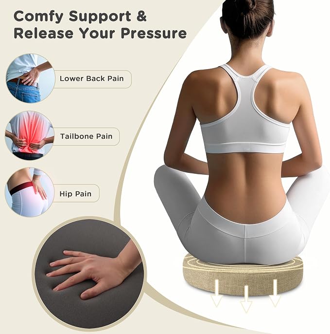 AddGrace Round Bar Stool Cushions 2 Pack Bar Stool Seat Cushion Non Slip Round Chair Pads with Removable and Washable Cover 12x12 Inch Beige