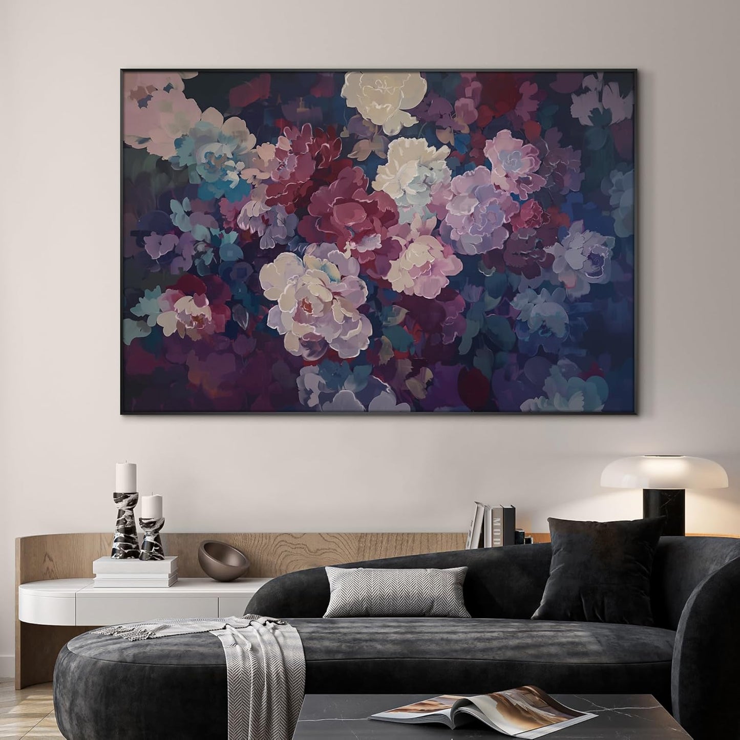 SIGNWIN 46"x72" Extra Large Framed Wall Art Bold Peony Bloom in Colorful Impressionist Style, Lush Floral for Home Living Room Bedroom Decor (Frame Assembly Required)