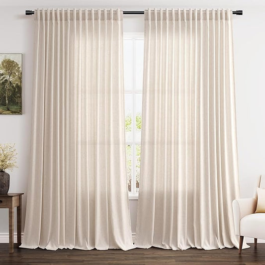 Nanspring Extra Wide Linen Curtains for Living Room 108 Inch Length for Room Divider Beige Rustic Farmhouse Drape Rod Pocket Back Tab Light Filtering Bedroom Window Curtain for Sliding Door 100x108