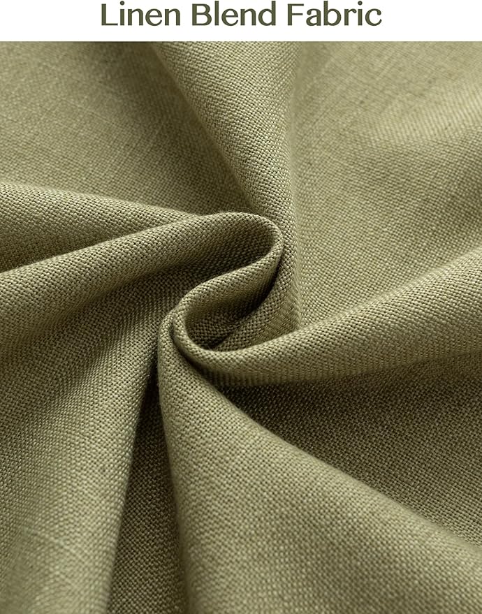 Liz Pinch Pleated Linen Curtains Light Filtering Curtains for Living Room, Farmhouse Window Curtains for Bedroom, Modern Drapes with Hooks and Rings, 95 Inches Long, Olive Green, 2 Panels Set