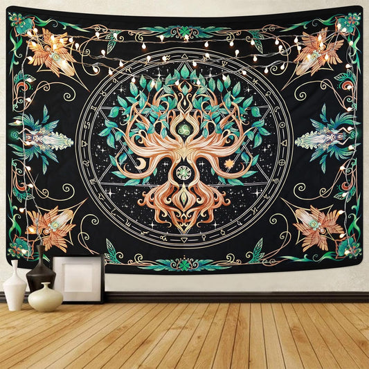 Tree of Life Tapestry - Natural Hippie Wall Hanging, UV Resistant, Machine Washable, Lightweight, Psychedelic Witchcraft Bedroom Decor for Bedroom, Living Room, Yoga Room - 47.64x35.43 Inch