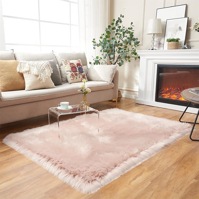EasyJoy Ultra Soft Fluffy Shaggy Area Rug Faux Fur Rug Chair Cover Seat Pad Fuzzy Area Rug for Bedroom Floor Sofa Living Room (4 x 6 ft Rectangle, Pink)