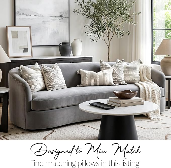 BlissBlush Gray Decorative Lumbar Pillow Cover 14x24, Boho Accent Throw Pillow Case for Couch Sofa Bed, Modern Farmhouse Textured Lumbar Cushion Bedroom Living Room, Cover ONLY