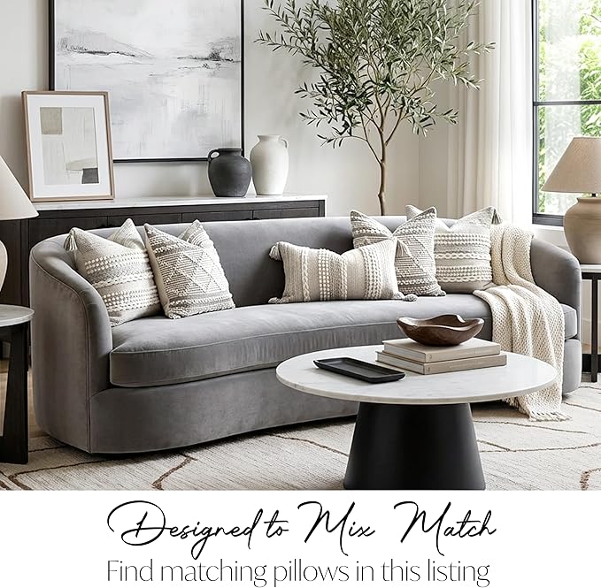 BlissBlush Gray Decorative Lumbar Pillow Cover 14x24, Boho Accent Throw Pillow Case for Couch Sofa Bed, Modern Farmhouse Textured Lumbar Cushion Bedroom Living Room, Cover ONLY