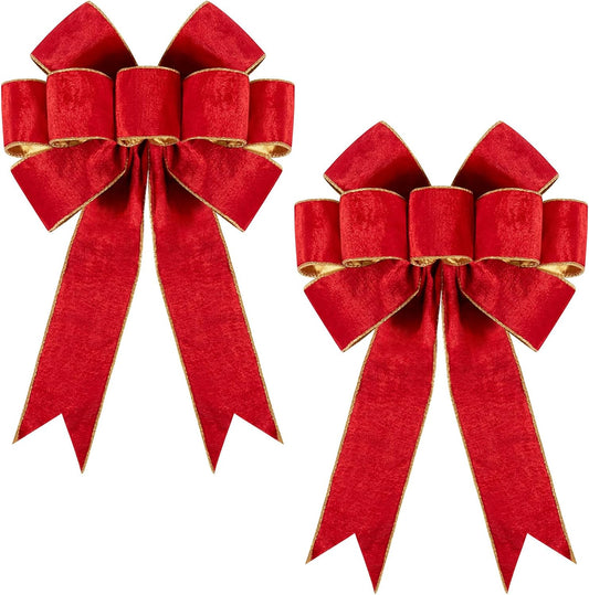 2pcs Large Christmas Bows Velvet Red Bows Holiday Red Christmas Bows Decorations for Wreath Velvet Bows Decor for Christmas Tree Topper, Front Door, Outdoor(24 * 16 inch)
