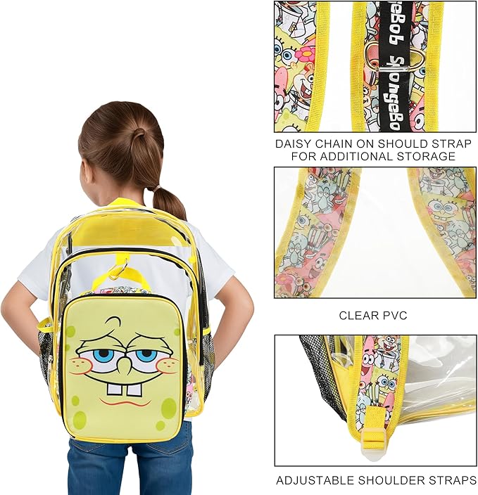 Bioworld Spongebob Squarepants Character Print 16" Clear Backpack & Lunch Kit Value Set