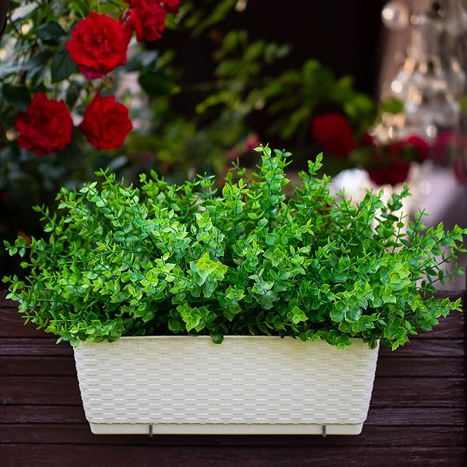 AXYLEX Fake Plants Flowers Outdoor Artificial Shrubs - 16 Bundles UV Resistant No Fade Faux Plastic Greenery Home Garden Porch Patio Decoration Office Indoor (Green)
