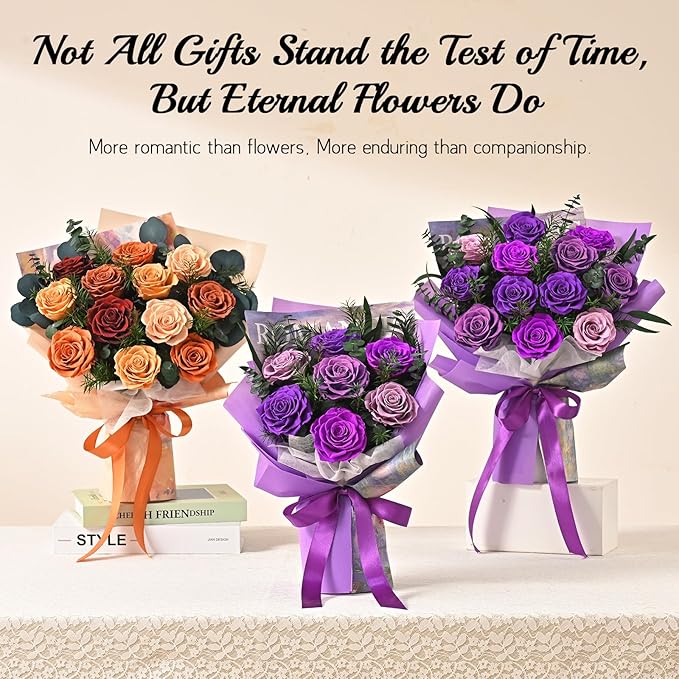 Flowers for Delivery Prime 12 Roses, Mothers Day Flowers for Mom, Mothers Day Gifts, Forever Roses Preserved Purple Flower Bouquet Eternal Rose Birthday Gifts for Women Gf Gifts Wedding Anniversary