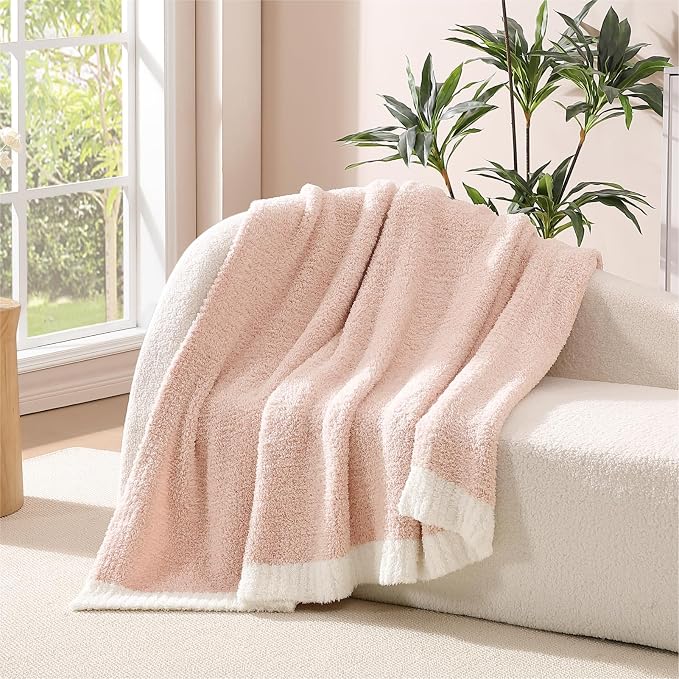 WRENSONGE Soft Throw Blanket for Couch-Cozy Reversible Knitted Blankets | Lightweight Warm Fluffy Decor for Women, Mom, Her & Girls, Sofa, Chair, Bed, 50x60in,Cationic Dyeing Pink
