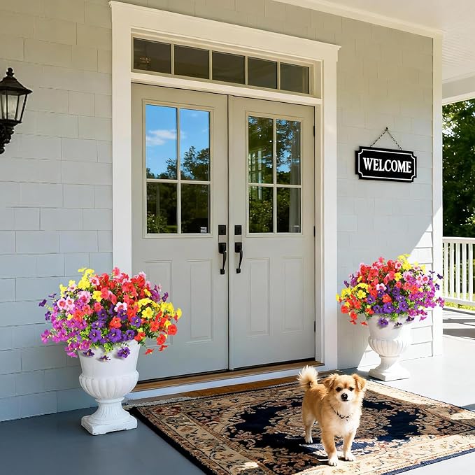INQCMY Artificial Fake Petunias Flowers for Outdoors Spring Summer Decoration, 12 Bundles Faux Plants Outdoor UV Resistant Realistic Silk Flower for Outside Planters Patio Porch Yard Window Box